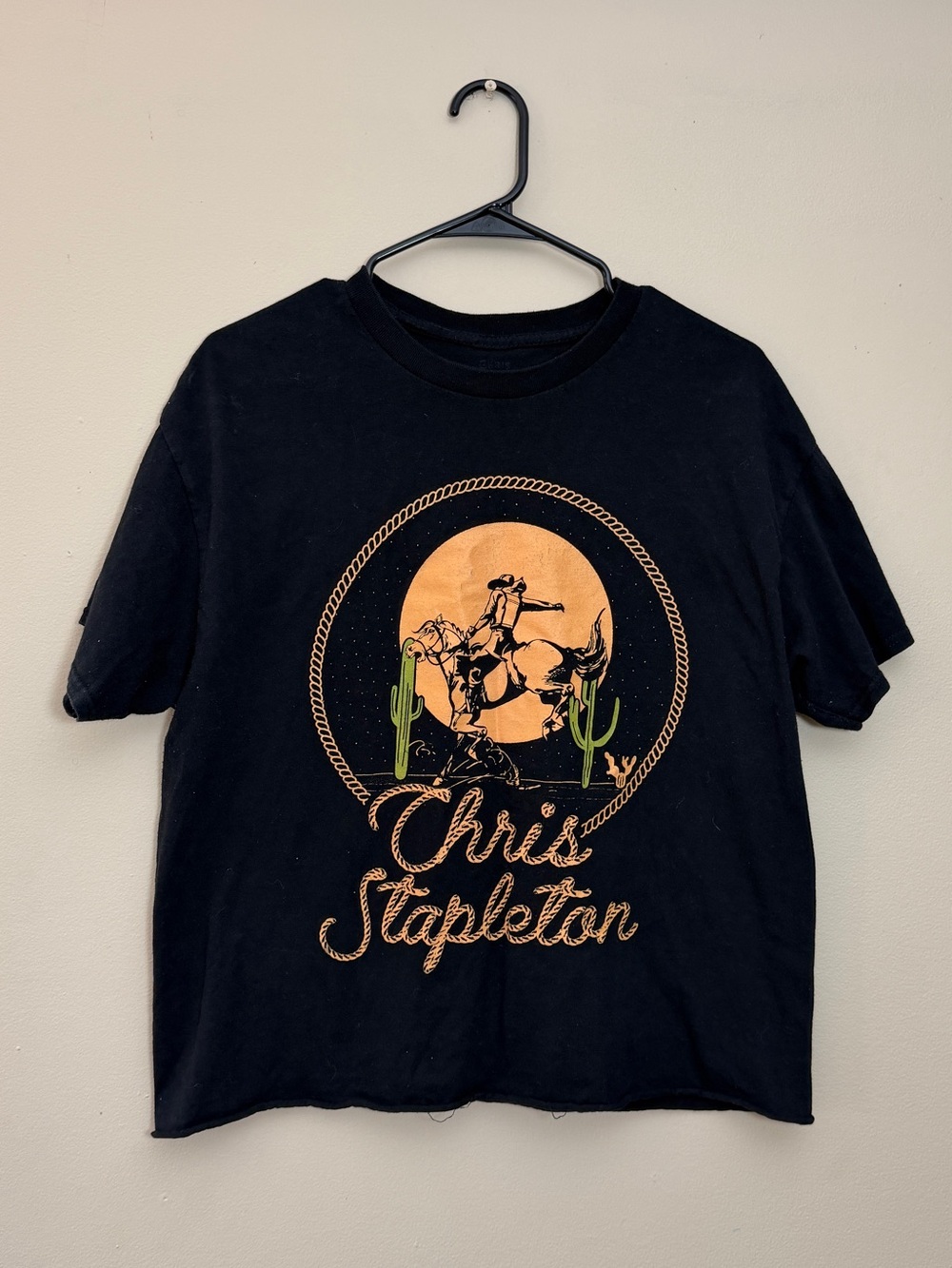 Chris Stapleton Western Bronco Graphic T-Shirt Black Raw Hem Size L